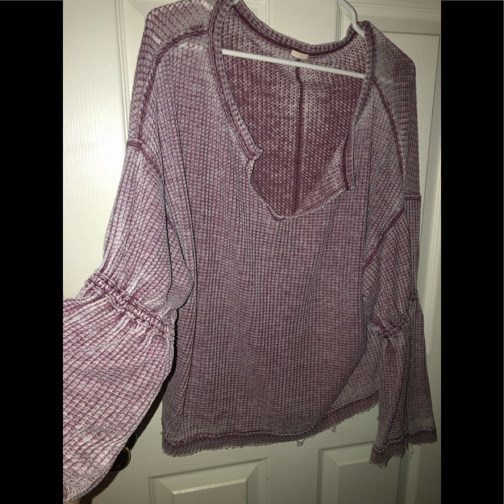 Bell Sleeve Maroon/Burgundy Deep V neck Top
